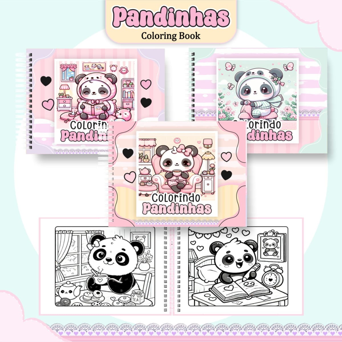 Livro de Colorir Pandinhas Digital com 51 Páginas Kawaii 1 Livro de Colorir Pandinhas Digital com 51 Páginas Kawaii