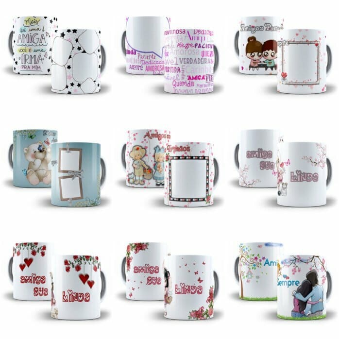 Combo 100 Estampas Caneca Dia do Amigo Amizade Sublimação