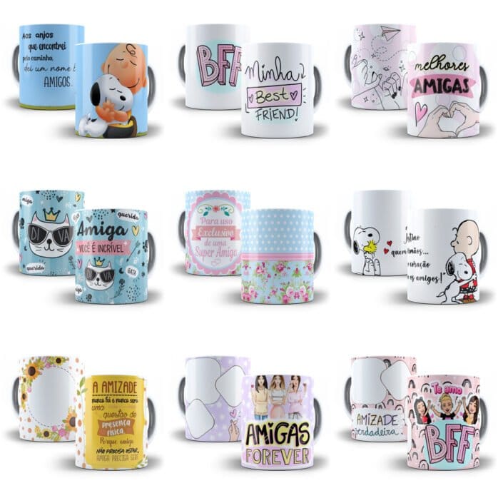 Combo 100 Estampas Caneca Dia do Amigo Amizade Sublimação