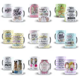 Combo 100 Estampas Caneca Dia do Amigo Amizade Sublimação
