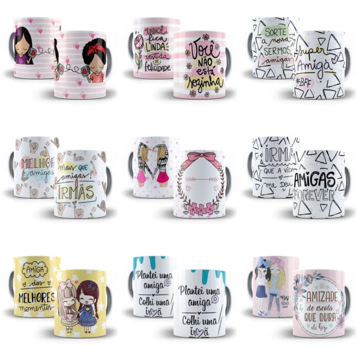 Combo 100 Estampas Caneca Dia do Amigo Amizade Sublimação