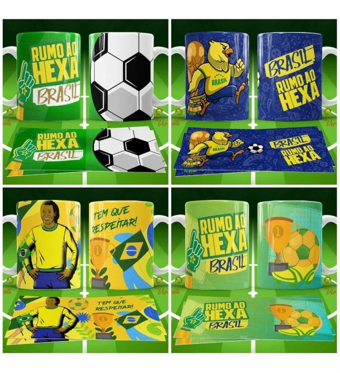 Combo 11 Estampas Sublimação Caneca Brasil Copa Do Mundo