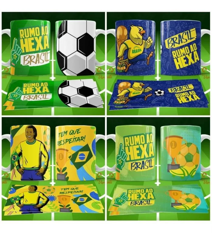 Combo 11 Estampas Sublimação Caneca Brasil Copa Do Mundo