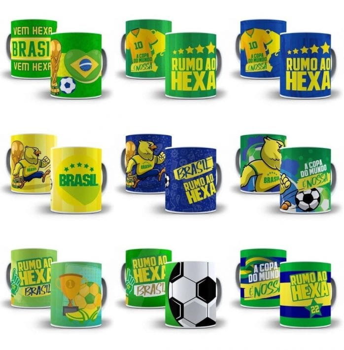 Combo 11 Estampas Sublimação Caneca Brasil Copa Do Mundo