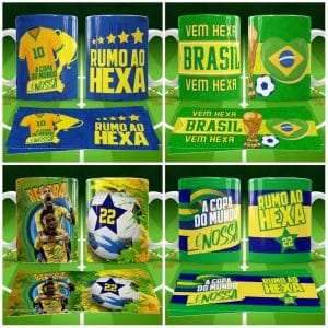 Combo 11 Estampas Sublimação Caneca Brasil Copa Do Mundo