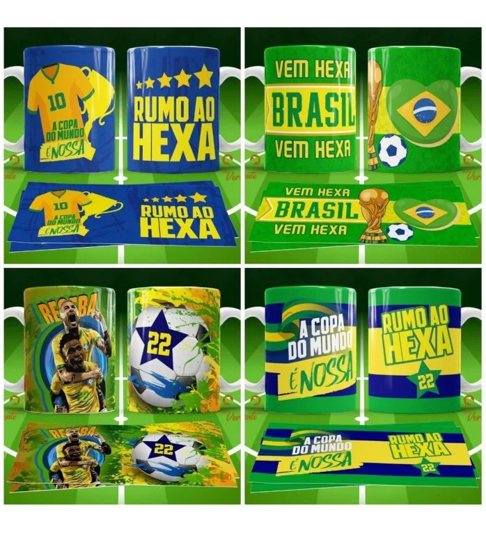 Combo 11 Estampas Sublimação Caneca Brasil Copa Do Mundo