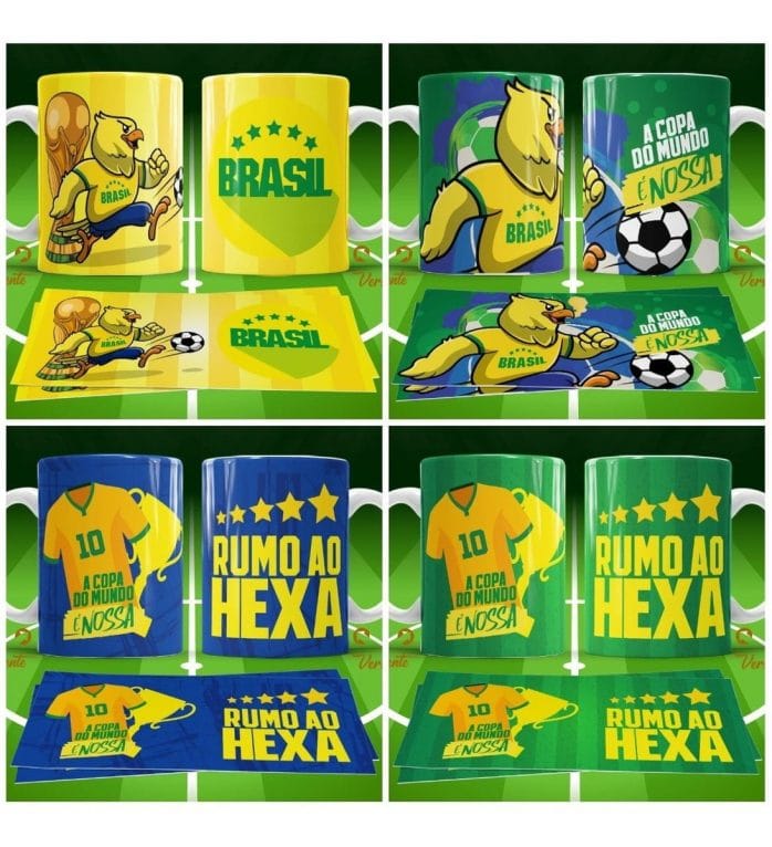 Combo 11 Estampas Sublimação Caneca Brasil Copa Do Mundo