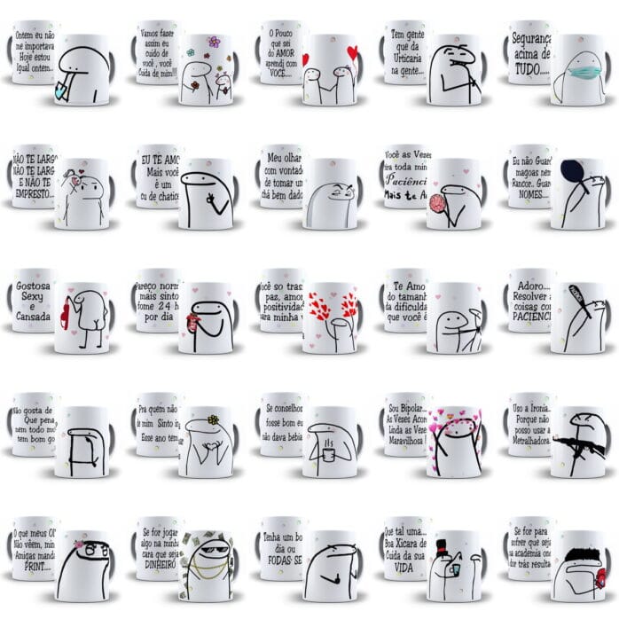 Combo 110 Estampas Caneca Flork Bento Meme Frases Sublimação