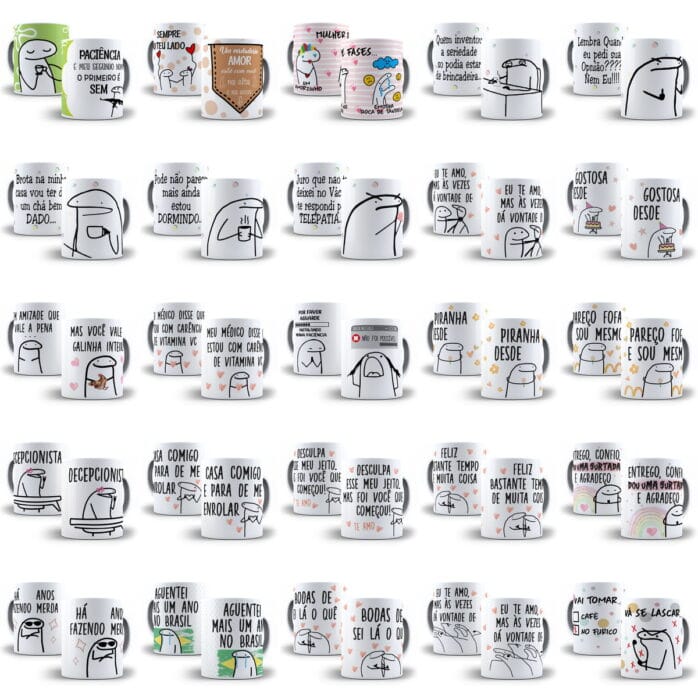 Combo 110 Estampas Caneca Flork Bento Meme Frases Sublimação