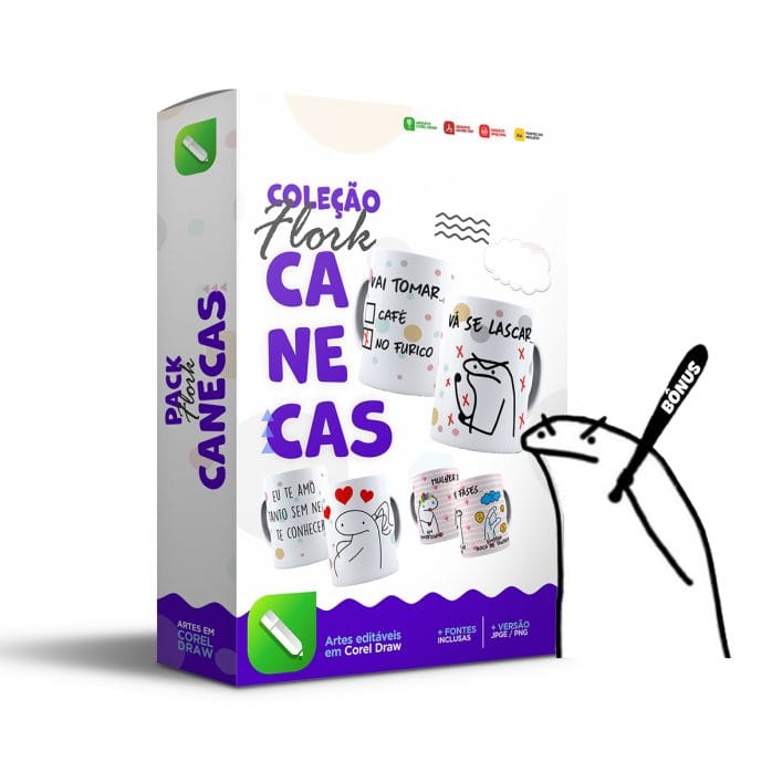 Combo 110 Estampas Caneca Flork Bento Meme Frases Sublimação