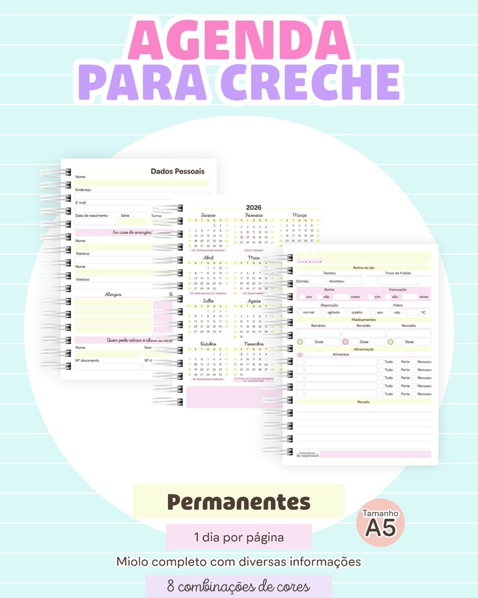 Combo Agenda Escolar 2026 Editável em PDF para Personalizar 3 Combo Agenda Escolar 2026 Editável em PDF para Personalizar - Imagem 3
