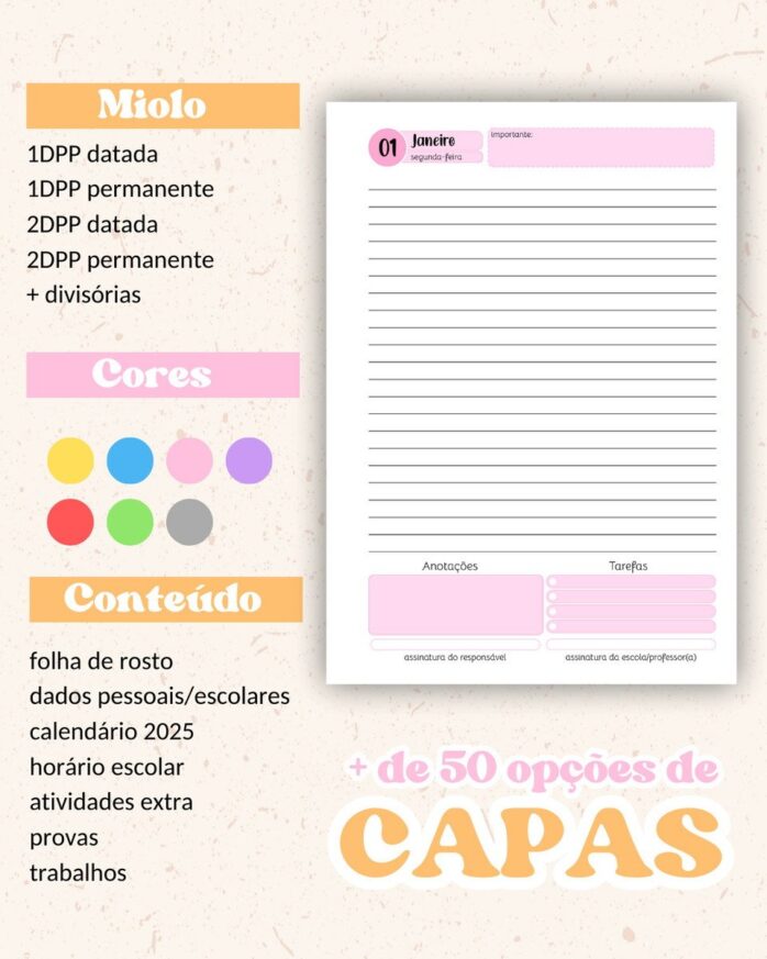 Combo Agendas Escolares 2025 - Arquivos Encadernação