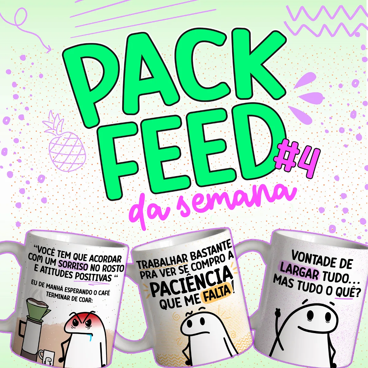 Combo Artes Caneca Flork Feed da Semana Sublimação Png