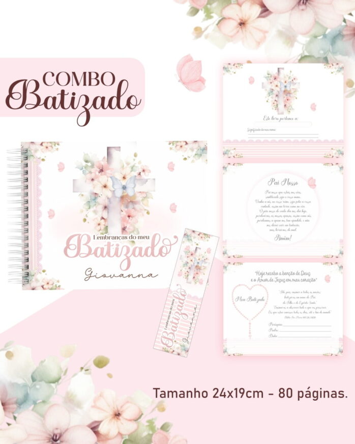 Combo Batizado Rosa - Encadernação
