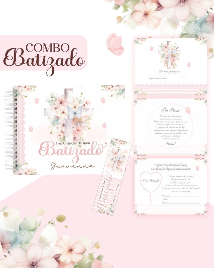 Combo Batizado Rosa - Encadernação