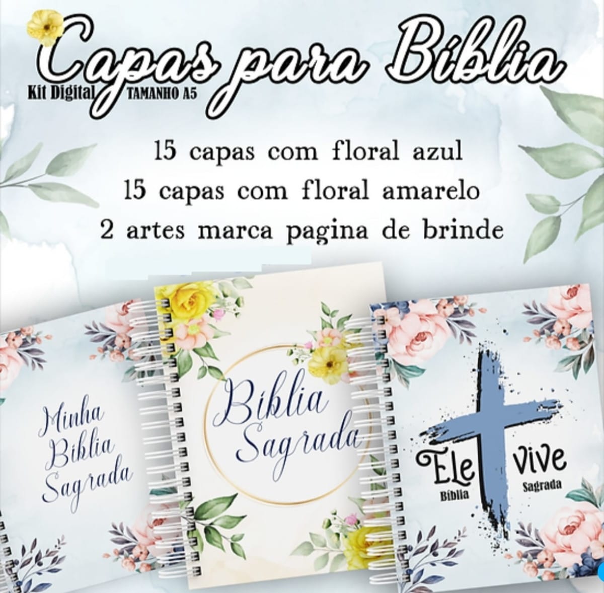 Capas para Bíblia Digital Combo Floral Azul e Amarelo 1 Capas para Bíblia Digital Combo Floral Azul e Amarelo