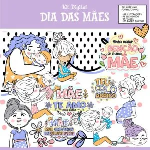 Combo Digital Dia das Mães Frases Ilustrações Para Imprimir