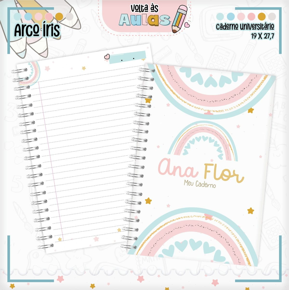 Combo Escolar Arco Iris Digital para Papelaria 1 Combo Escolar Arco Iris Digital para Papelaria