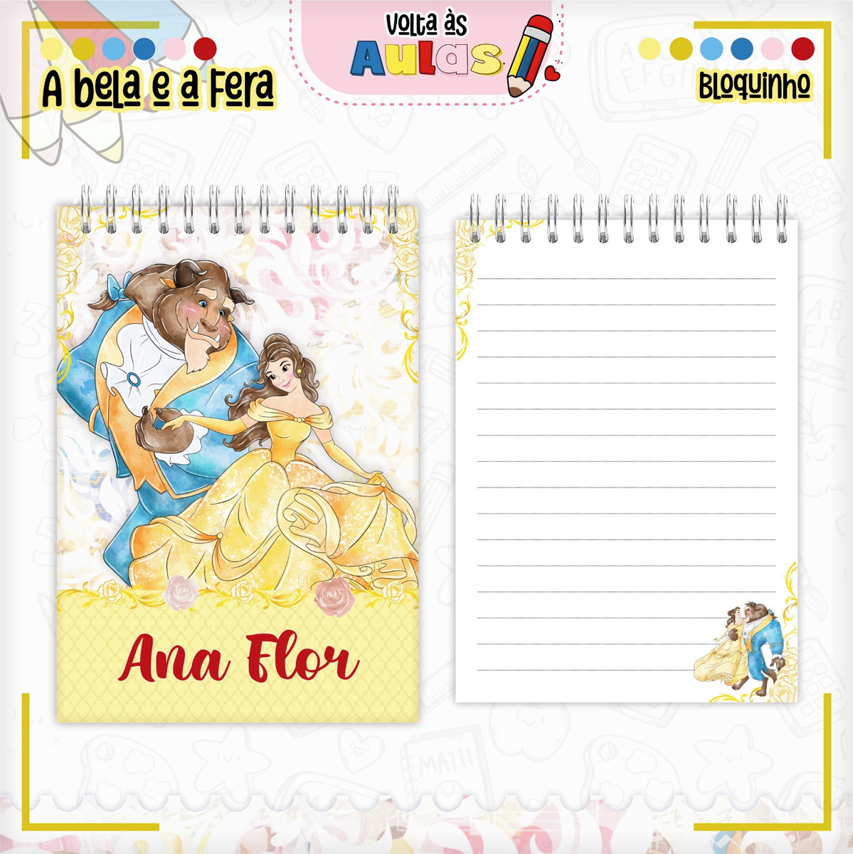 Combo Escolar Bela e a Fera Arquivo de Encadernação 2 Combo Escolar Bela e a Fera Arquivo de Encadernação - Imagem 2
