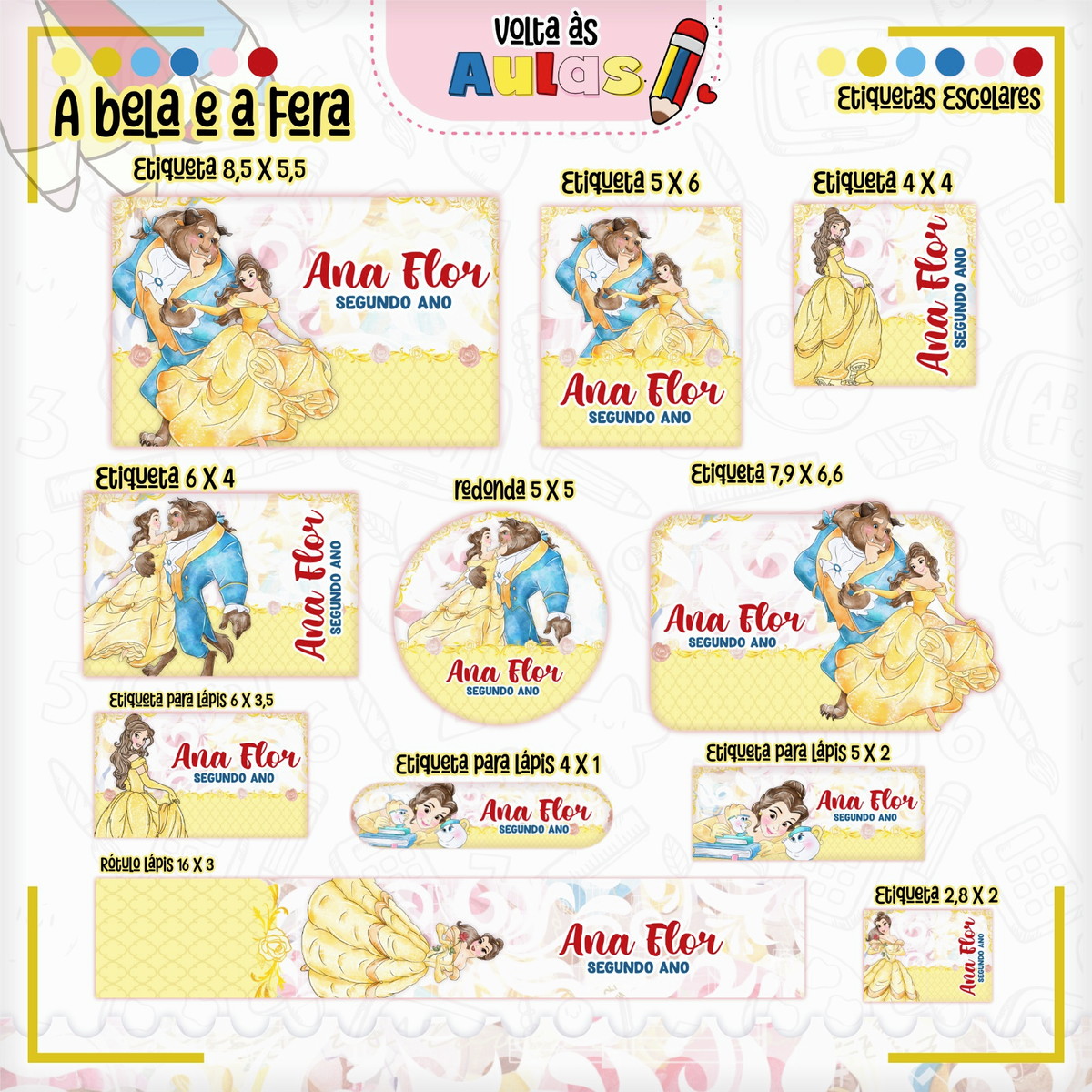 Combo Escolar Bela e a Fera Arquivo de Encadernação 4 Combo Escolar Bela e a Fera Arquivo de Encadernação - Imagem 4