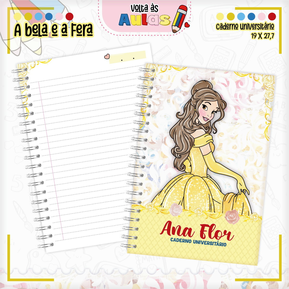Combo Escolar Bela e a Fera Arquivo de Encadernação 1 Combo Escolar Bela e a Fera Arquivo de Encadernação