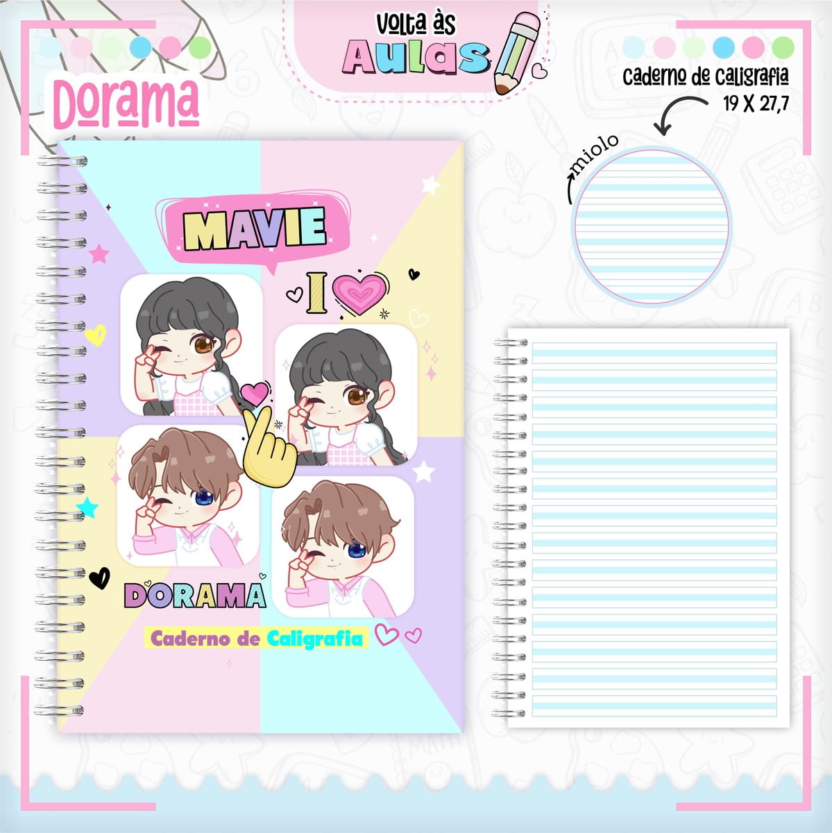 Combo Escolar Doramas Arquivo Digital para Papelaria Kawaii 2 Combo Escolar Doramas Arquivo Digital para Papelaria Kawaii - Imagem 2