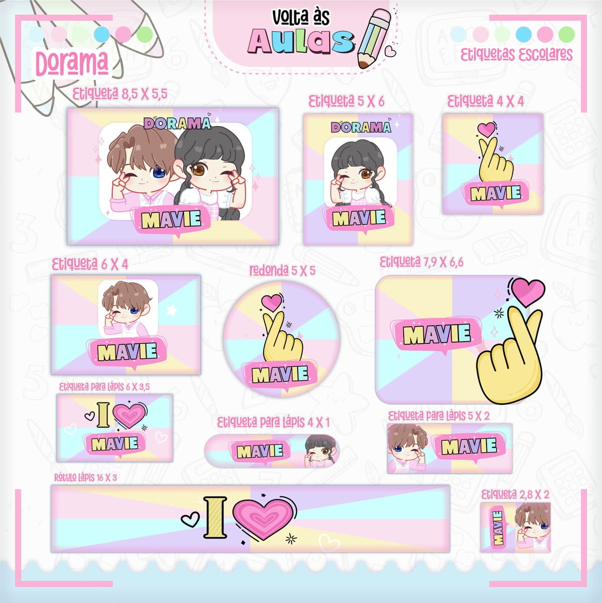 Combo Escolar Doramas Arquivo Digital para Papelaria Kawaii 5 Combo Escolar Doramas Arquivo Digital para Papelaria Kawaii - Imagem 5