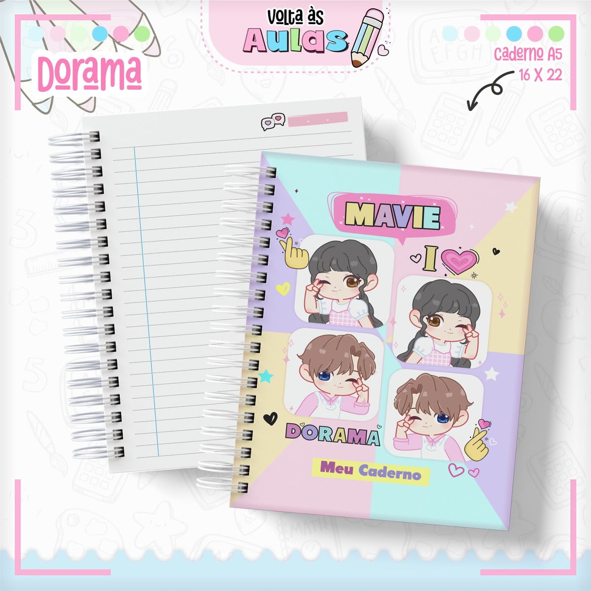 Combo Escolar Doramas Arquivo Digital para Papelaria Kawaii 1 Combo Escolar Doramas Arquivo Digital para Papelaria Kawaii