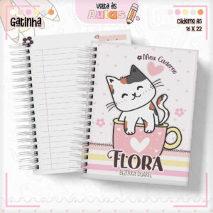 Combo Escolar Gatinha Arquivo para Encadernação e Sublimação 8 Arte digital de caderno "Gatinha" com capa de gato e página pautada.