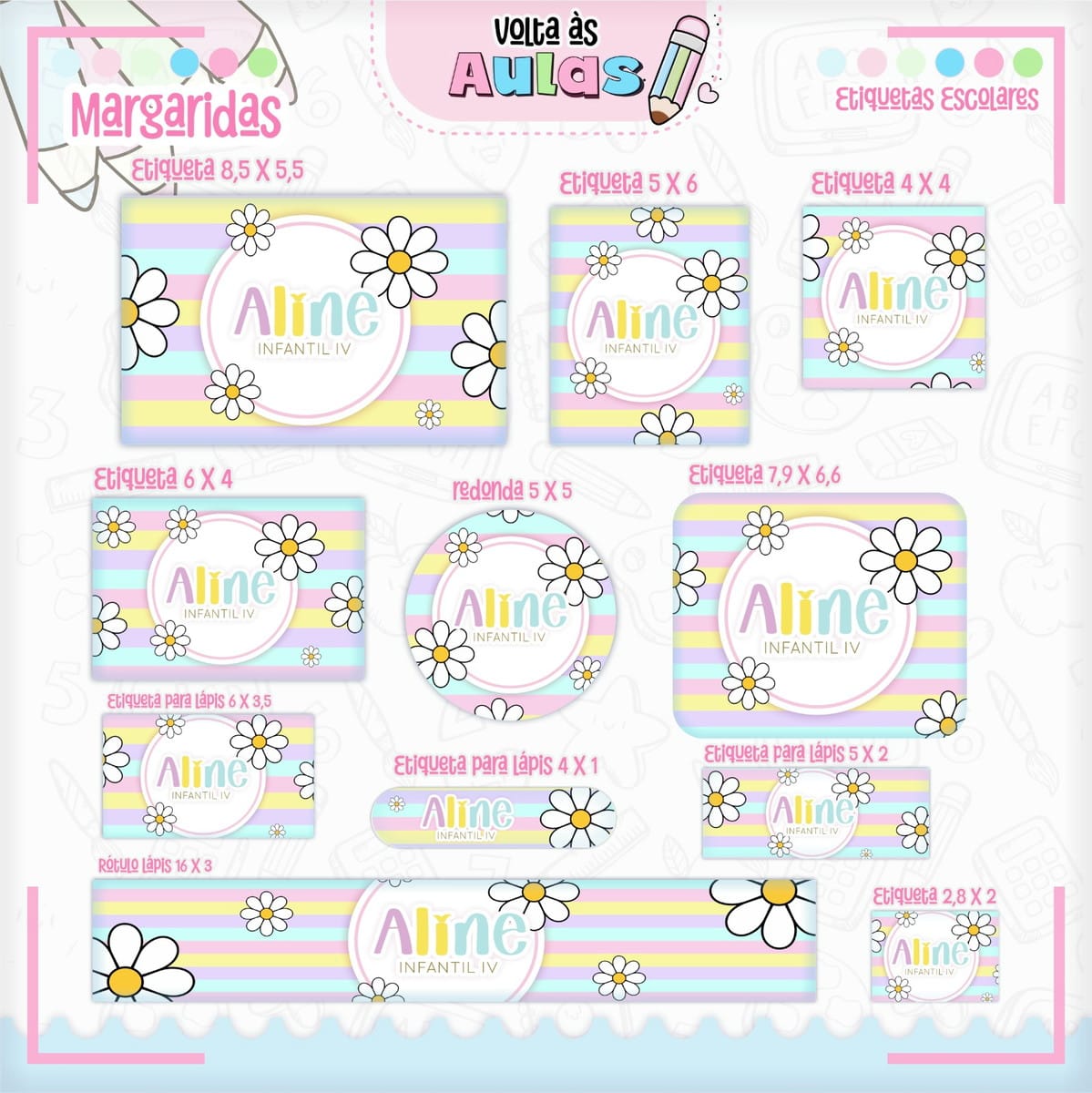 Combo Escolar Margaridas Arquivo Digital para Encadernação 5 Combo Escolar Margaridas Arquivo Digital para Encadernação - Imagem 5