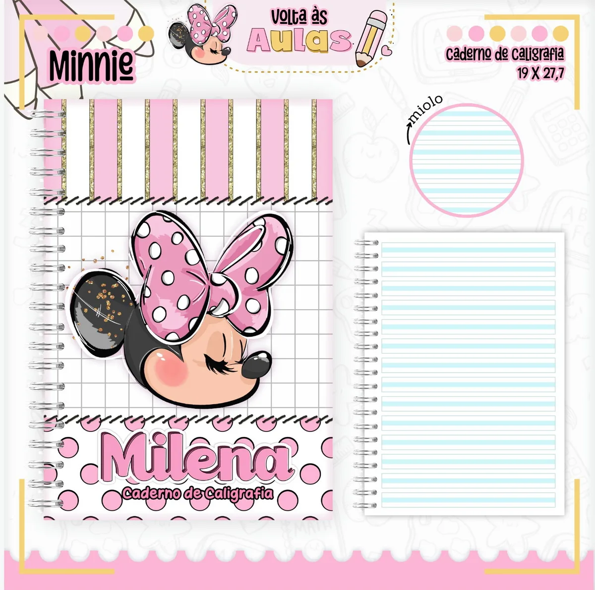 Kit Escolar Minnie Mouse Arquivo Digital para Encadernar - Imagem 2