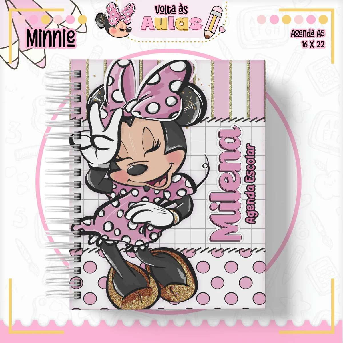 Kit Escolar Minnie Mouse Arquivo Digital para Encadernar - Imagem 3
