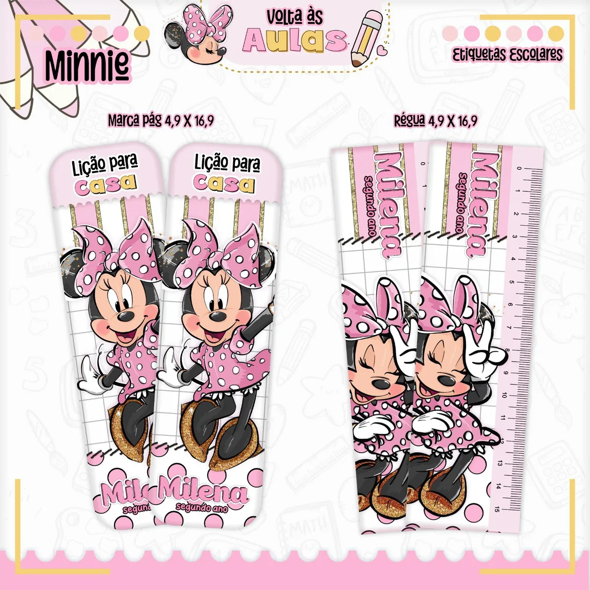 Kit Escolar Minnie Mouse Arquivo Digital para Encadernar - Imagem 4
