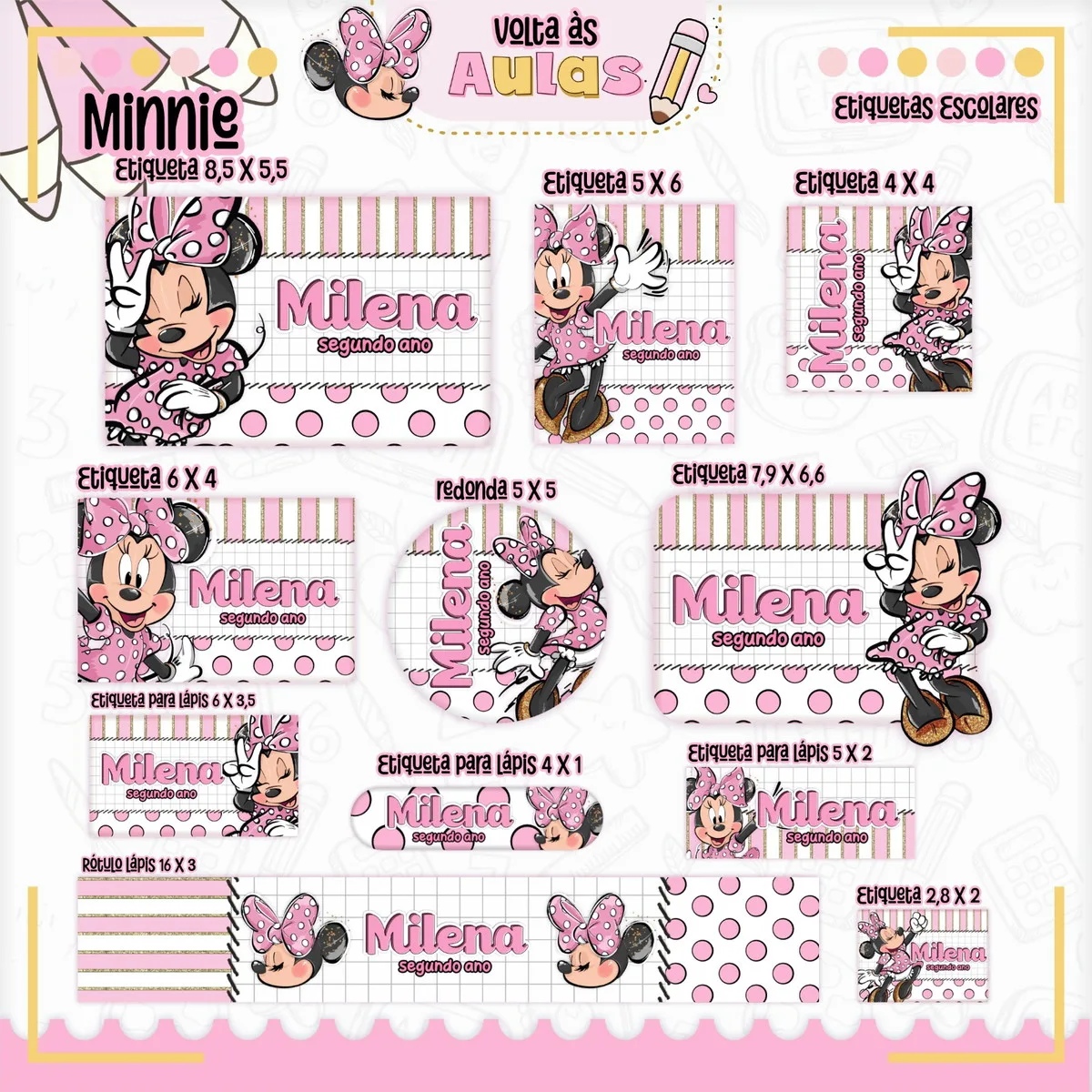 Kit Escolar Minnie Mouse Arquivo Digital para Encadernar - Imagem 5