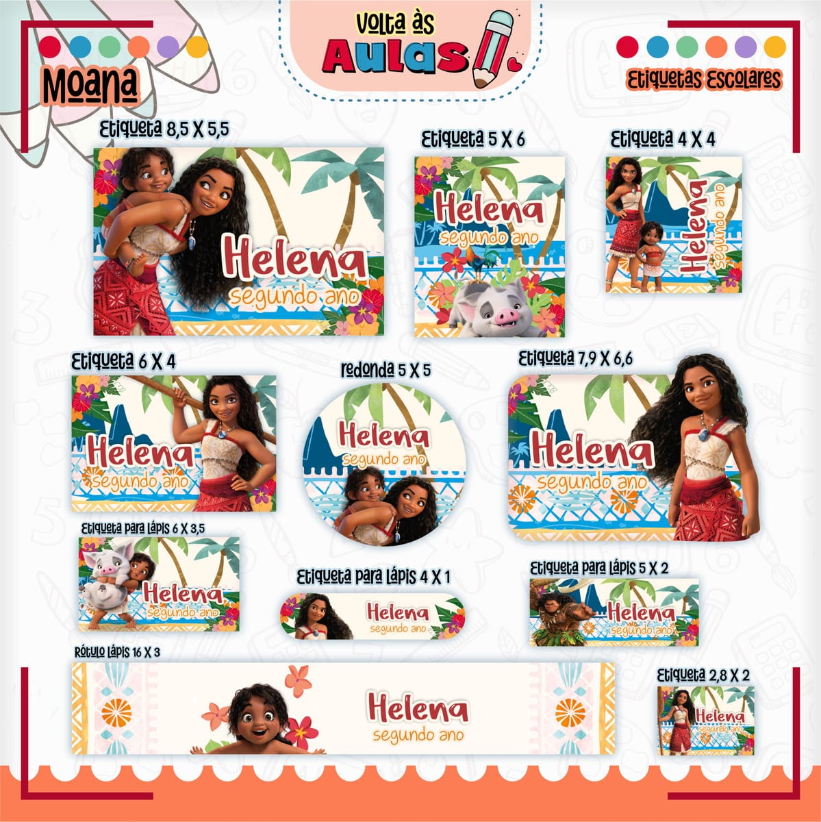 Combo Escolar Moana Arquivo para Encadernação Personalizada 5 Combo Escolar Moana Arquivo para Encadernação Personalizada
