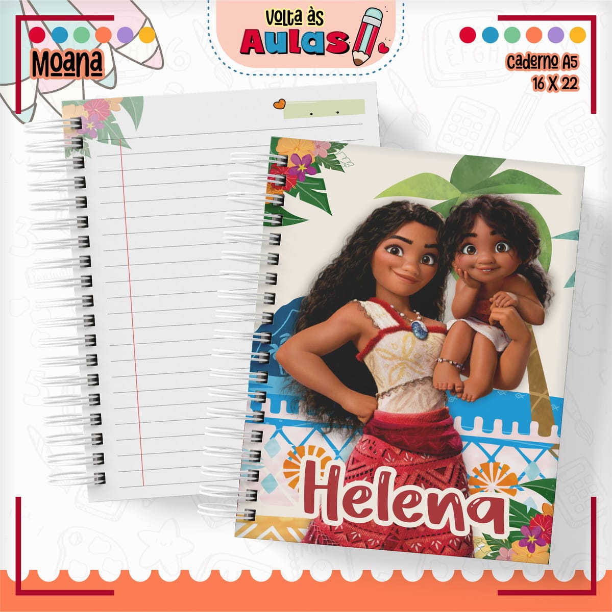 Combo Escolar Moana Arquivo para Encadernação Personalizada 1 Combo Escolar Moana Arquivo para Encadernação Personalizada