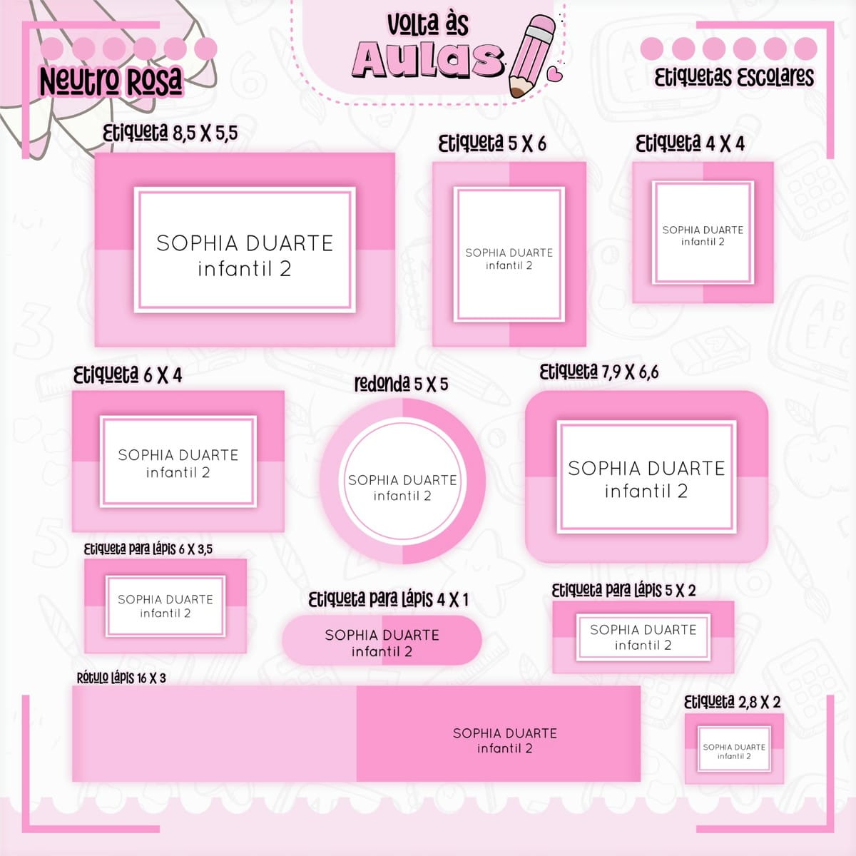 Combo Escolar Neutro Rosa Arquivo Digital para Encadernação 4 Combo Escolar Neutro Rosa Arquivo Digital para Encadernação