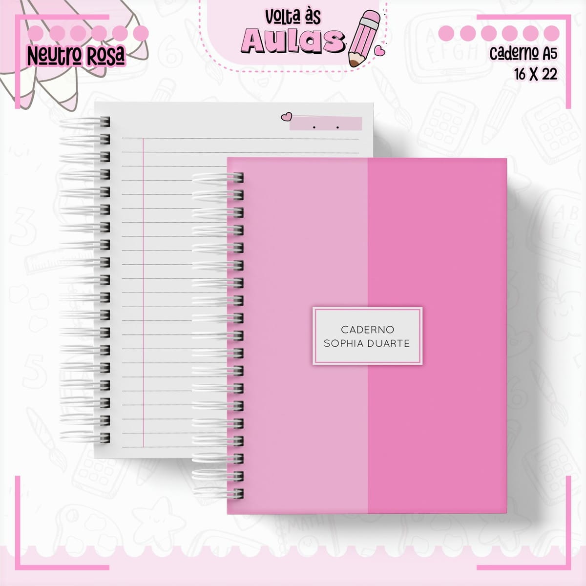 Combo Escolar Neutro Rosa Arquivo Digital para Encadernação 5 Combo Escolar Neutro Rosa Arquivo Digital para Encadernação