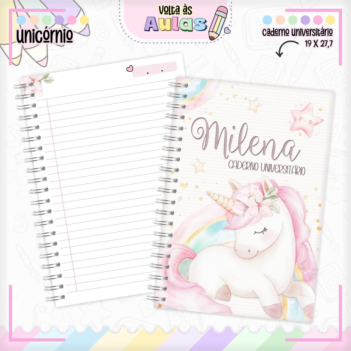 Combo Escolar Unicórnio para Sublimação e Encadernação 2 Combo Escolar Unicórnio para Sublimação e Encadernação - Imagem 2