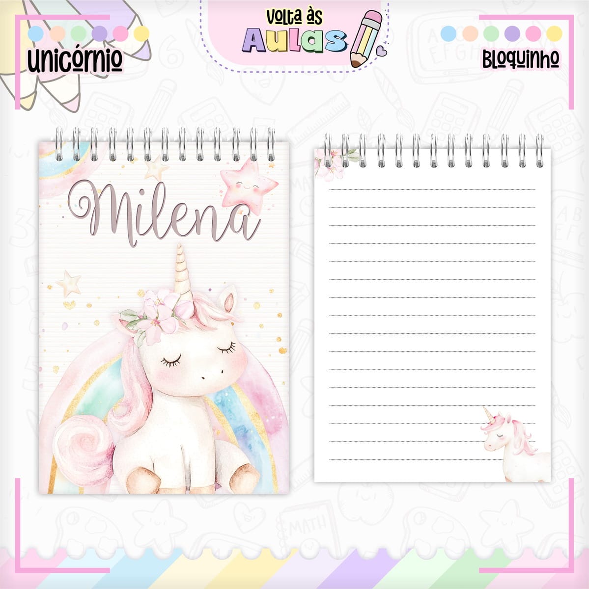 Combo Escolar Unicórnio para Sublimação e Encadernação 3 Combo Escolar Unicórnio para Sublimação e Encadernação - Imagem 3