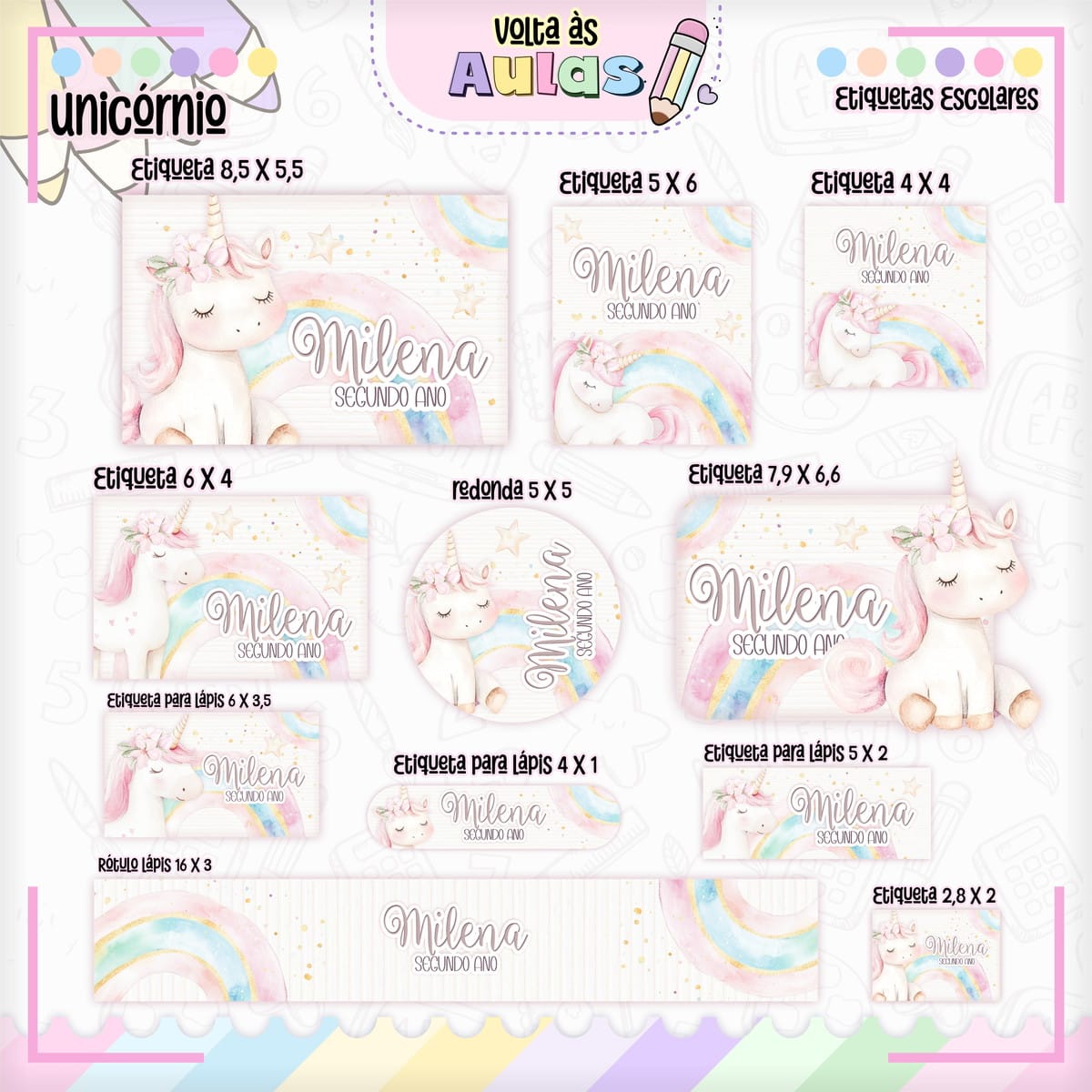 Combo Escolar Unicórnio para Sublimação e Encadernação 5 Combo Escolar Unicórnio para Sublimação e Encadernação - Imagem 5