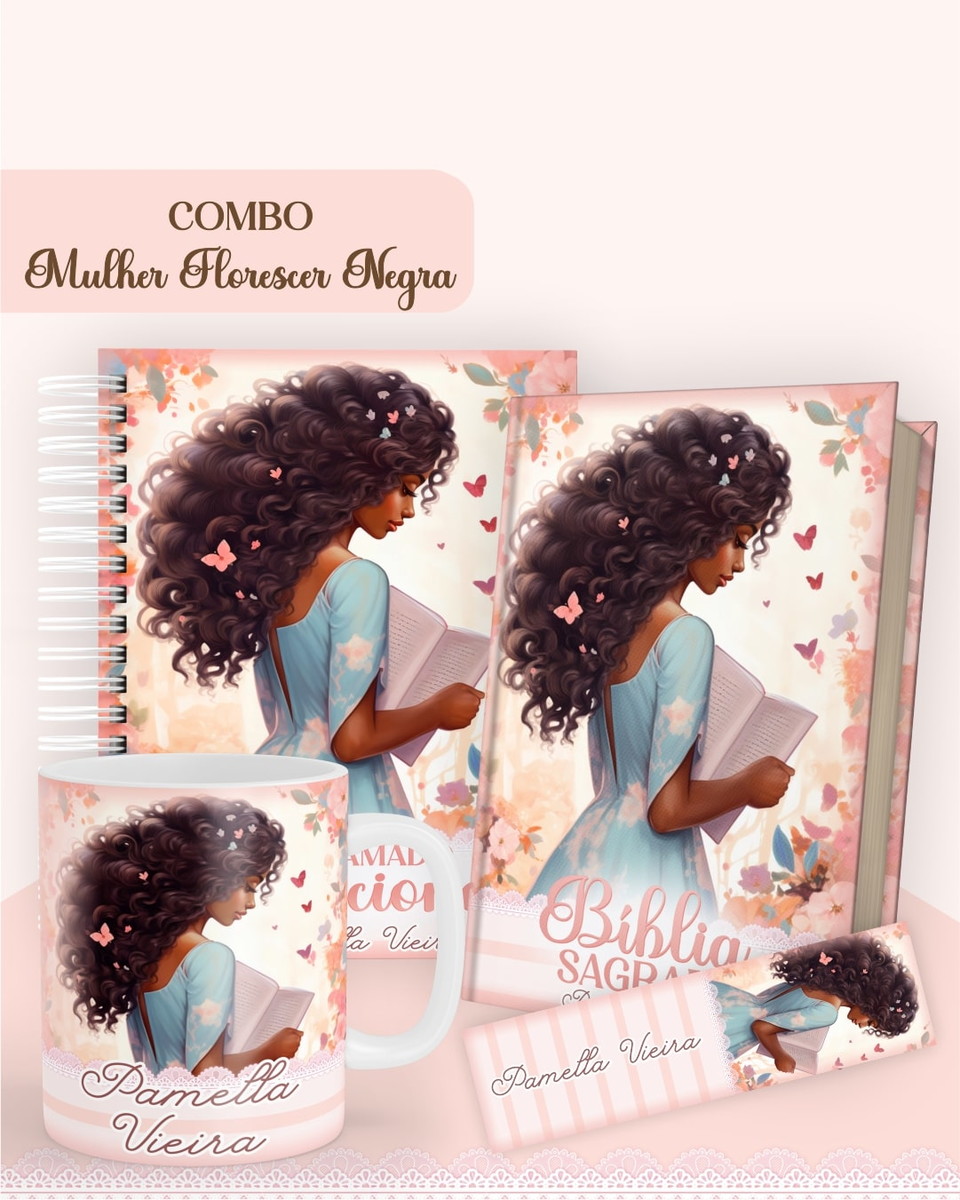 Kit Encadernação Mulher Negra Florescer para Bíblia 1 Kit Encadernação Mulher Negra Florescer para Bíblia