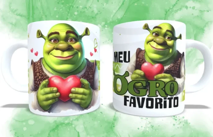 Conjunto de Designs Românticos Fiona e Shrek para Caneca