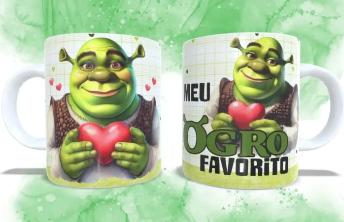 Conjunto de Designs Românticos Fiona e Shrek para Caneca