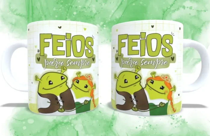 Conjunto de Designs Românticos Fiona e Shrek para Caneca