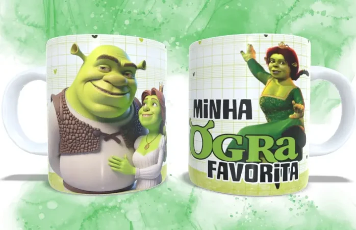 Conjunto de Designs Românticos Fiona e Shrek para Caneca