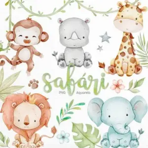Conjunto Safari Aquarelado para Sublimação e Scrapbook