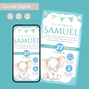 Convite Chá de Bebê Elefante Personalizado Digital 8 Convite Chá de Bebê Elefante Personalizado Digital