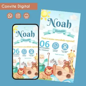 Convite Digital Arca de Noé Menino Personalizado