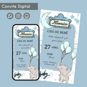 Convite Digital Chá de Bebê Elefantinho Personalizado 10 Convite Digital Chá de Bebê Elefantinho Personalizado